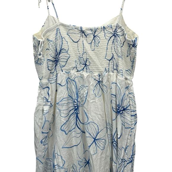 GAP 100% Linen Blue Floral Midi Dress Tie Straps Smocked Back Size XL - Picture 7 of 13